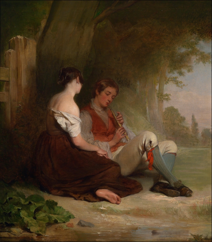 Young Boy Playing Flute At The Edge Of The Woods by Haynes King